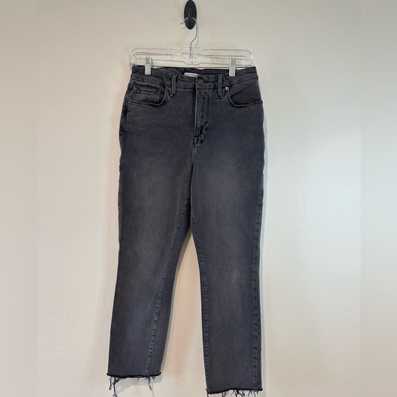 Good American Denim - Good American Dark Gray Straight Leg Jeans with raw hem